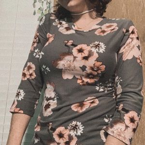 Grey and Pink Floral Top